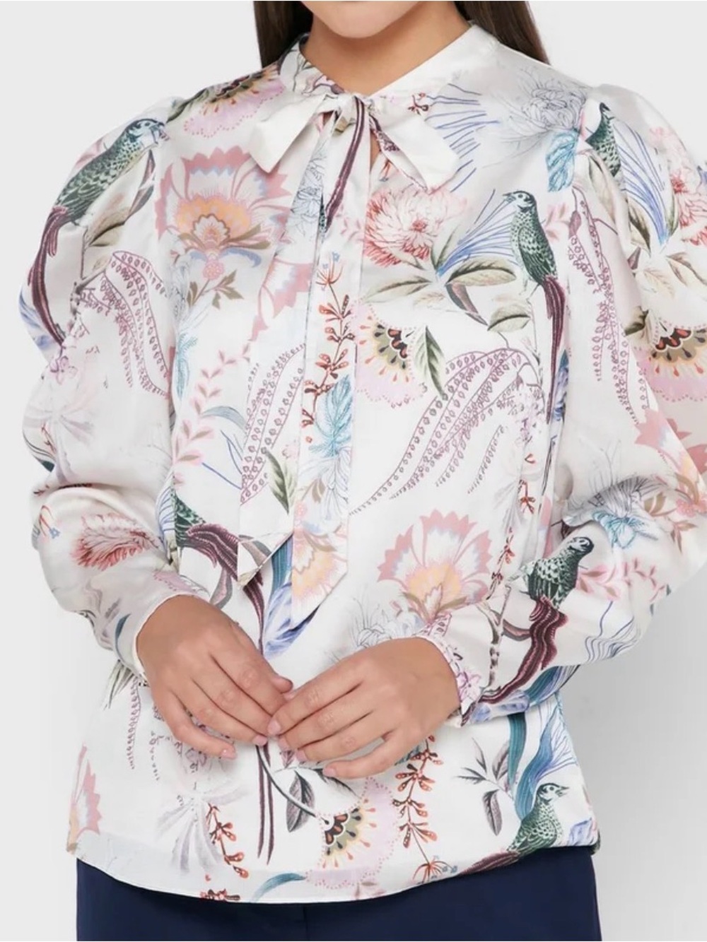Ted Baker AANGELI TIE NECK LONG SLEEVE TOP CREAM NWT Size 1 (US size 2-4)
